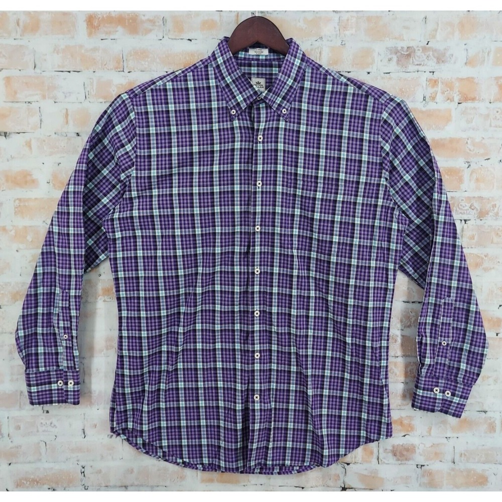 Peter Millar Men's Purple Long Sleeve Button Down Shirt Large Tartan